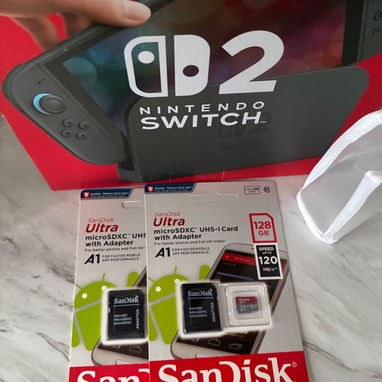 Paquete de Nintendo Switch 2, nuevo, protector de pantalla, cubierta antipolvo para la base, tarjetas SD - 4/5