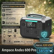 PLANTA ELECTRICA AMPACE ANDES 600 Pro de 600 w picos 180 W - Img 55013466