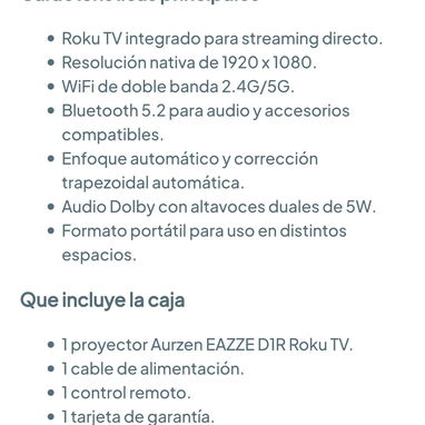 Proyector inteligente portátil Aurzen EAZZE D1R con Roku TV, WiFi y Bluetooth 🌐 - 6/6