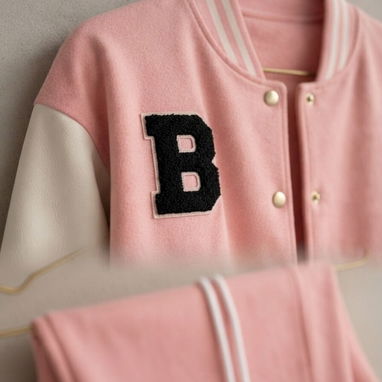 Conjunto deportivo de mujer con chaqueta universitaria rosa y mono [Talla S] 25usd - Img 124799180