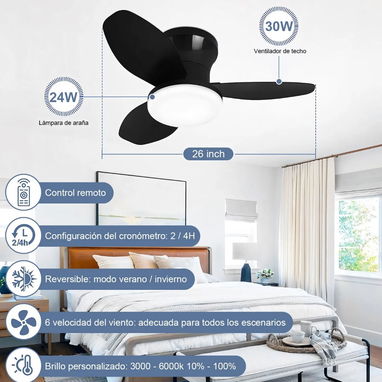 VENTILADOR DE TECHO MODERNO CON LUZ LED Y MANDO A DISTANCIA - Img 100271107