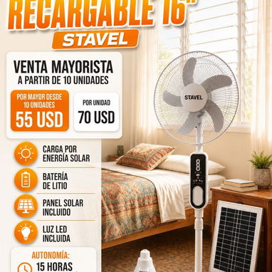 VENTILADOR SOLAR RECARGABLE 16" STAVEL CON FACTRUA Y GARANTIA - Img 121586713