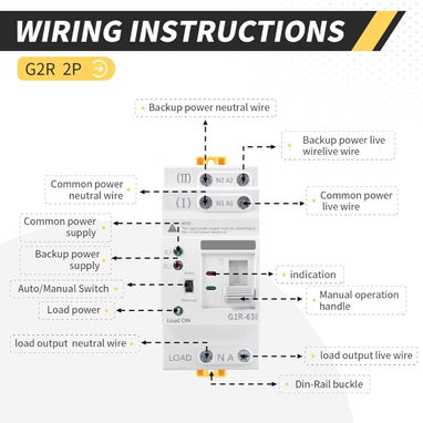 Mini ATS AC Interruptor de transferencia automática/manual 2P 63A 110V, ATS de transferencia manual para fuente de alime - Img 123698938