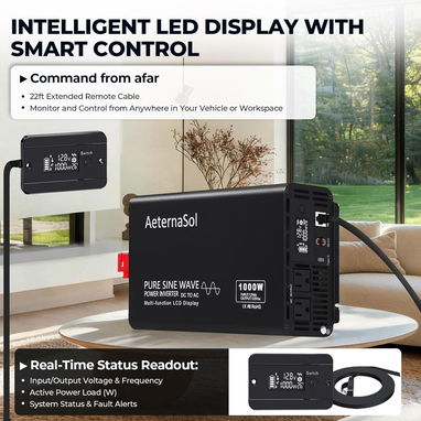 AeternaSol Inversor de onda sinusoidal pura 12v a 110v 1000W CC 2000W Pico - Img 124439624