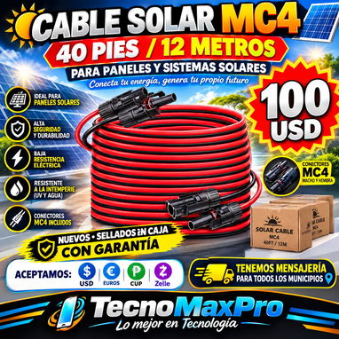 ☀️ CABLE SOLAR MC4 – 40 PIES / 12 METROS ⚡ 🔌 Cable solar MC4 de alta calidad, ideal para paneles S WhatsApp 53321047 - 2/2