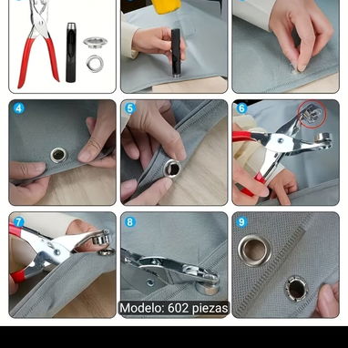 Kit de Pinza Ojaladora y Perforadora con Ojetes Metálicos - 9/10