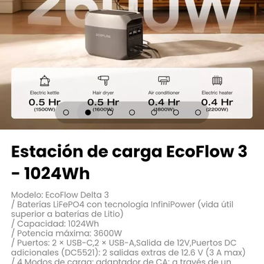 Estación de carga EcoFlow 3 - 1024Wh. Baterías LiFePO4 con tecnología InfiniPower, vida útil superior  baterías de Litio - 2/7