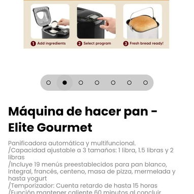 Máquina de hacer pan - Elite Gourmet. Capacidad ajustable a 3 tamaños: 1 libra, 1.5 libras y 2 libras - 2/7
