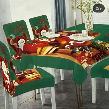 Mantel  navideño para mesa con 6 Cobertores para sillas Mantel:152cm x 228cm Cobertores: 40-50cm/40-60cm - 5/8
