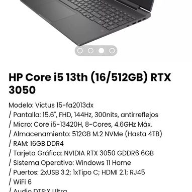 HP Core i5 13th (16/512GB) RTX 3050. Modelo: Victus 15-fa2013dx - Img 107638273