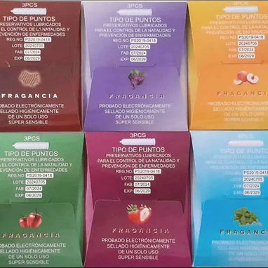 Cajita de 3 Condones punteados con fragancia a frutas - Img 123791914