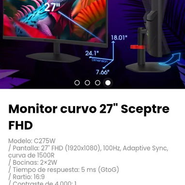 Monitor curvo 27" Sceptre FHD Modelo: C275W - Img 112930567