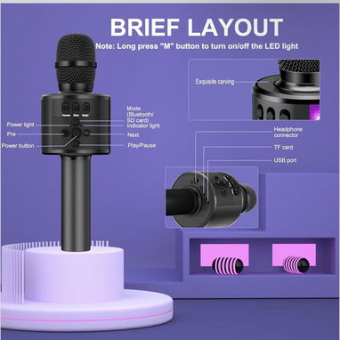 Micrófono de karaoke BONAOK para niños y adultos - micrófonos Bluetooth con luces de disco, efecto eco, altavoz incorpor - Img 118908387