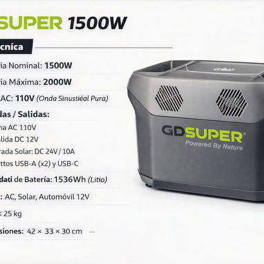 Estacion de Energia Electrico y Solar - GD Super - 1200W/1500W - 3/3