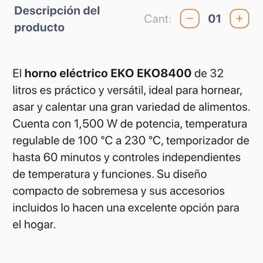 Horno eléctrico EKO 8400  de 32 litros - 3/3