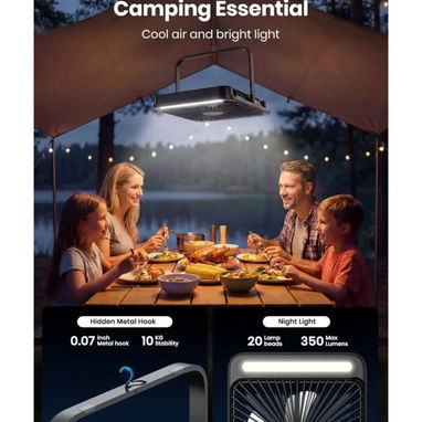 Warmco D4 Bateria Powered Camping Fan 20000mAh, LED - 3/3