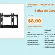 Soporte Fijo Negro TV 14-42" Incluye Arandelas, Soporte Fijo Pared TV 14-42" Carga 25kg Negro VPT#-0475 - Img 55549498