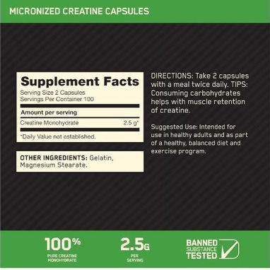 Creatina Micronizada Optimum Nutrition en Cápsulas (200 Cápsulas) - Img 125940519