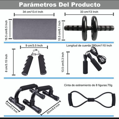 Kit de ejercicios rodillo abdominal barras push-up ejercitador suiza nuevo en caja 54321470 - Img 96352079