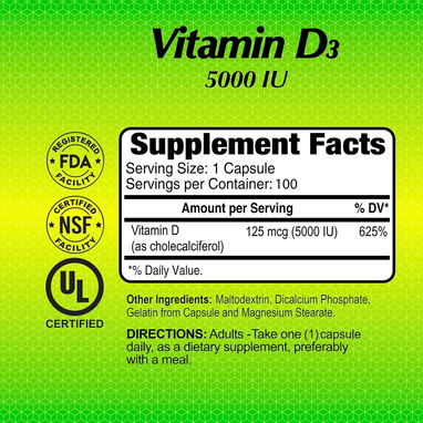 Vitamina D-3 1000IU (25mcg) 100 cápsulas - 3/8