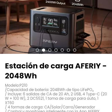 Estación de carga AFERIY  - 2048Wh. 4 formas de carga: CA/Solar/Carro/Generador - Img 122413630