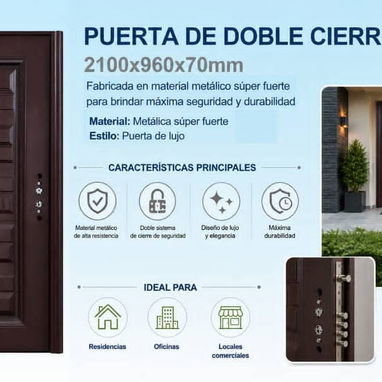 🚧 Puerta de Doble Cierre  📐 Medidas: 2100 x 960 x 70 mm 🏗️ Material: Metálica súper fuerte Estilo: Puerta de lujo 🚧 - 4/7