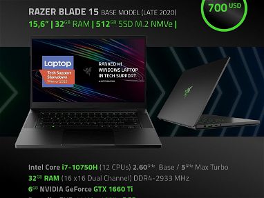 Laptop gamer RAZER BLADE 15 Base Model Late 2020, Intel Core i7-10750H, 32GB RAM, NVIDIA GeForce GTX 1660 Ti 6GB, 512GB - Img main-image