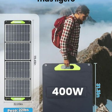 Panel solar portátil MarcaGreenmagic precio: 300USD  MaterialSilicio monocristalino Dimensiones del producto30"l. x 3"an - 3/6