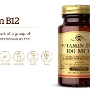 Vitamina B12 100 mcg - 100 tabletas - Metabolismo energético y apoyo del sistema nervioso - Marca Solgar Sin OMG, vegano - Img 45743191