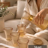Set de Jarra con Vasos de Vidrio Ámbar — Juego Elegante - Img 56222784