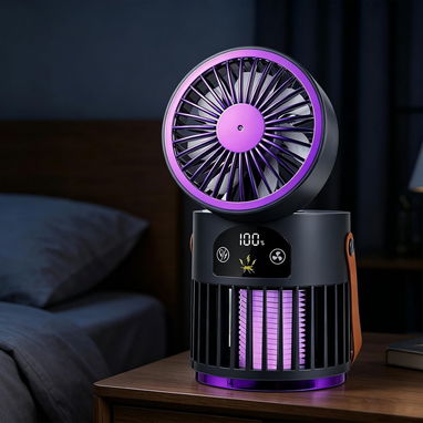 🌬️🦟💡 Ventilador portátil 3 en 1 con luz nocturna, mata mosquitos, 5 velocidades, batería 3600mAh recargable - 3/9