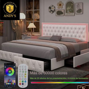 Cama camera ,con gavetas y luces led - 2/4