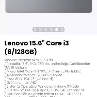 Lenovo 15.6" Core i3 (8/128GB) Modelo: IdeaPad Slim 3 15IAN8 - Img 110215704