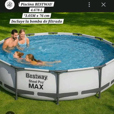 Piscina BESTWAY .4.678 L °3.05 metros x 76 cm • Válvula de desagüe • Bomba de drenaje • Filtro 190 USD - Img 122720463