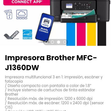 Impresora Brother MFC-J1360DW. / Conexión: USB, WiFi y WiFi Direct - Img 115804926