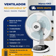 Ventilador Recargable de Mesa, $55 usd ❗ . Envío Gratis . Luz Led . Puerto USB . Duración de la Batería en Max. 8 horas - Img 55954810