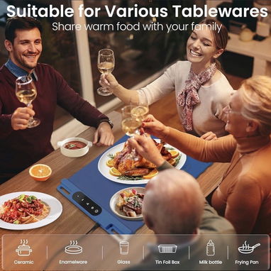Alfombrilla de calentamiento de alimentos, bandeja de calentamiento eléctrico de silicona de calentamiento rápido con 3 - 5/8