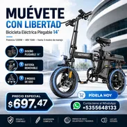 Bicicleta Eléctrica Plegable 14” 1200W 24MPH Batería 48V 10Ah Suspensión y Frenos de Disco - Img 56725264