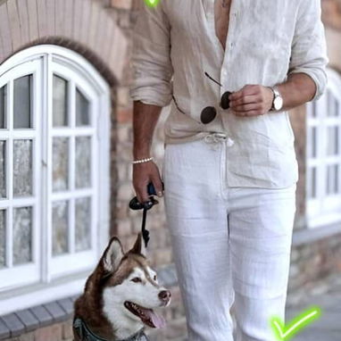 Camisa azul oscuro , pantalón blanco , camisa beige claro de lino - Img 102914131