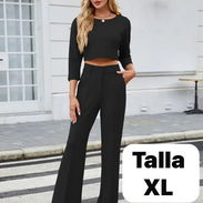 Conjunto de blusa de manga y pantalón de vestir, negro, talla grande XL - Img 56705077