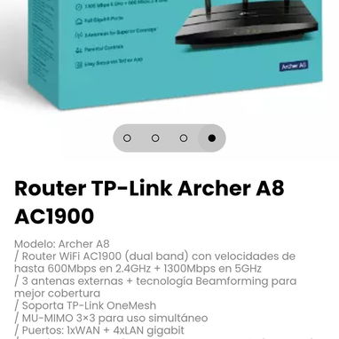 Router TP-Link Archer A8 AC1900. (Dual band) con velocidades de hasta 600Mbps en 2.4GHz + 1300Mbps en 5GHz - 4/4