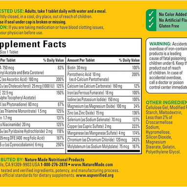 MULTIVITAMINAS MULTI NATURE MADE 130 TABLETAS - Img 123162643