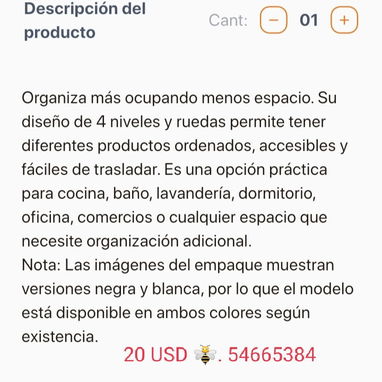 Organizador plástico 4 niveles y ruedas - 2/4