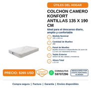 COLCHÓN CAMERO KONFORT ANTILLAS 135 X 190 CM - Img 58439626