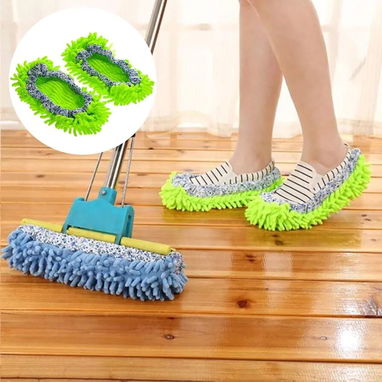 Pantuflas de microfibra para limpieza de piso. Para poner en los pies y adelantar... - 4/4