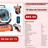 VENTILADOR RECARGABLE PORTÁTIL F6 CON LUZ LED 20000mAh NARANJA - Img 56830859