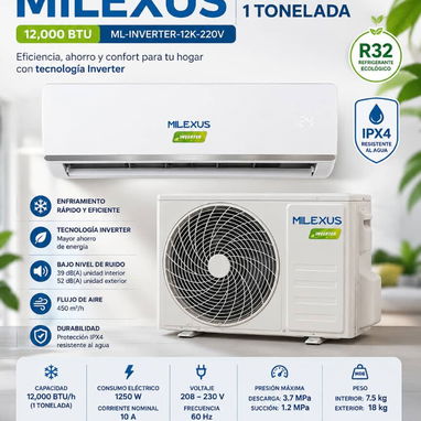 SPLIT MILEXUS INVERTER 1 TONELADA (12,000 BTU) 💵320 - Img 124323387