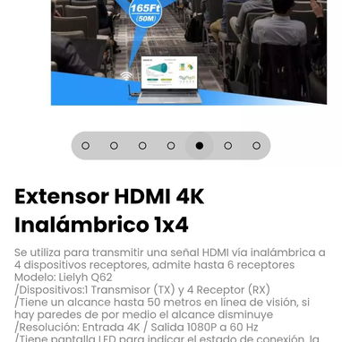 Extensor HDMI 4K Inalámbrico 1x4. Se utiliza para transmitir una señal HDMI vía inalámbrica a 4 dispositivos receptores - 5/7