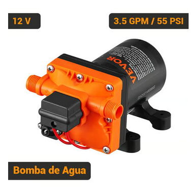 Bomba de Agua VEVOR 12V DC 3.5 GPM 55 PSI Autocebante Diafragma Negro Naranja / - Img 121636019