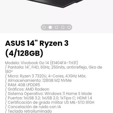 ASUS 14" Ryzen 3 (4/128GB) Modelo: Vivobook Go 14 (E1404FA-TH31) - Img 110215375